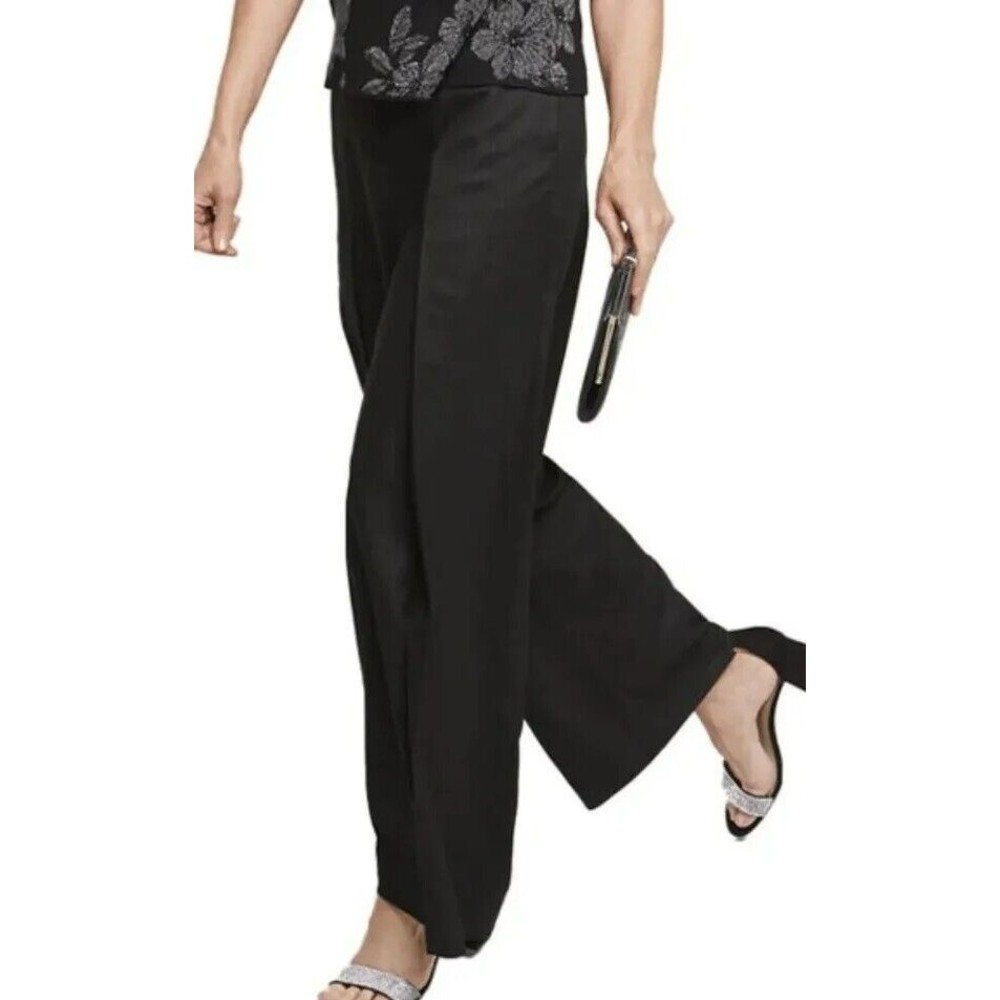 NWT Women's Liz Claiborne Black Lurex Stripe Wide Leg Ankle Dress Pants Size 6